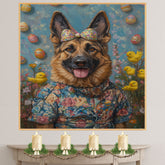 German Shepherd in Easter Outfit, Cute Pet Portrait for Spring Home Decor, Holiday Gifts for Dog Lovers, Dog Wall Art on Canvas Wrap, Framed Print, or Rolled Artwork